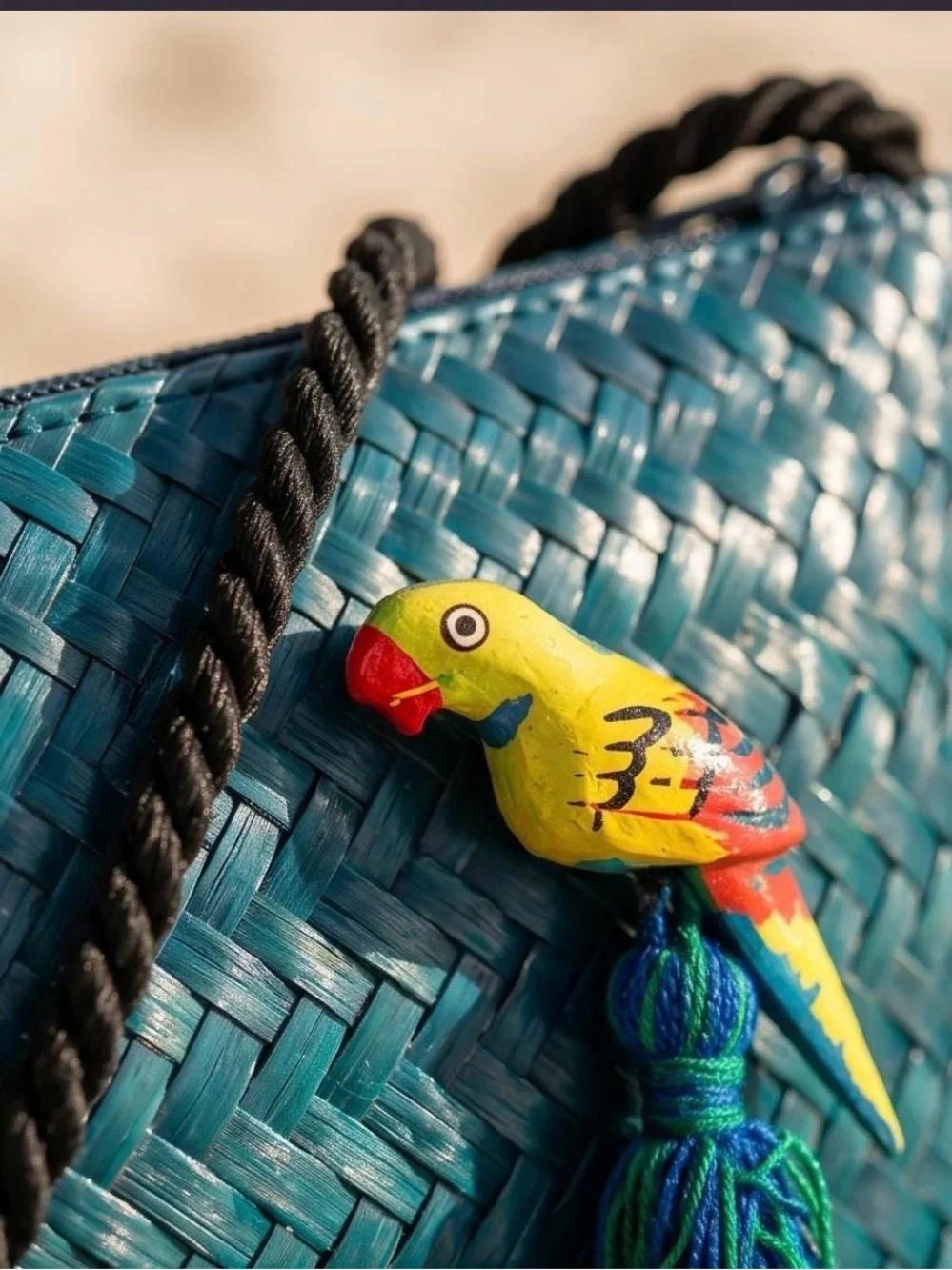 Vintage Handwoven Tropical Crossbody Purse Parrot Tassel Woven Straw Bag Boho Re